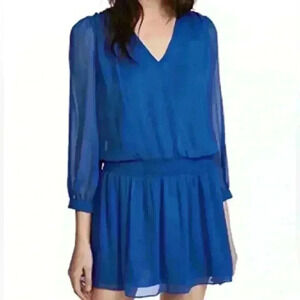 Alice + Olivia Royal Blue Sheer Sleeve Mini Dress